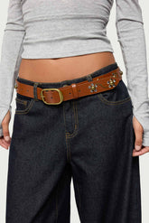 Flower Studded Faux Leather Belt