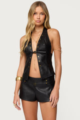 Reese Split Front Faux Leather Top