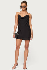 Bead Backless Cowl Neck Mini Dress