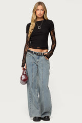 Layered Lace Sleeve T Shirt