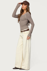 Ensley Contrast Stitch Henley Top