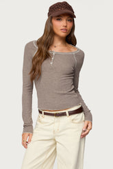 Ensley Contrast Stitch Henley Top