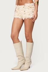 Faux Feather Sequin Micro Shorts