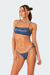 Deia Denim Rhinestone Bikini Top