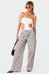 Vivie Ribbed Cut-Out Bodysuit