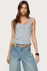 Gwenne Pointelle Button Up Tank Top