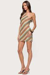 Agua Zigzag One Shoulder Mini Dress