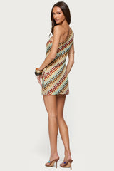 Agua Zigzag One Shoulder Mini Dress