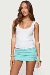 Zelena Faux Crystal Ribbed Tank Top