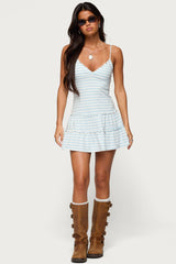 Tiered Ruffle Striped Mini Dress