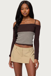 Darya Striped Off Shoulder Knit Top