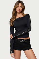 Zaina Hook & Eye Boat Neck Top