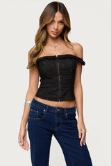 Jordana Ruffle Eyelet Off Shoulder Top