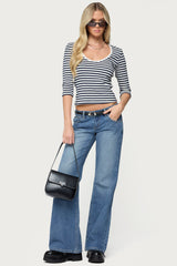 Poppie Striped V Neck Top
