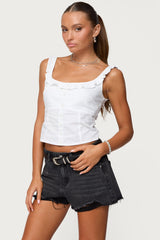 Noga Ruffle Woven Button Up Top