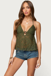Sheer Crochet Babydoll Halter Top