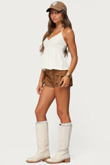 Washed Faux Leather Micro Cargo Shorts