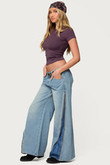 Zippered Washed Wide Leg Jeans