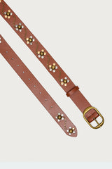 Flower Studded Faux Leather Belt