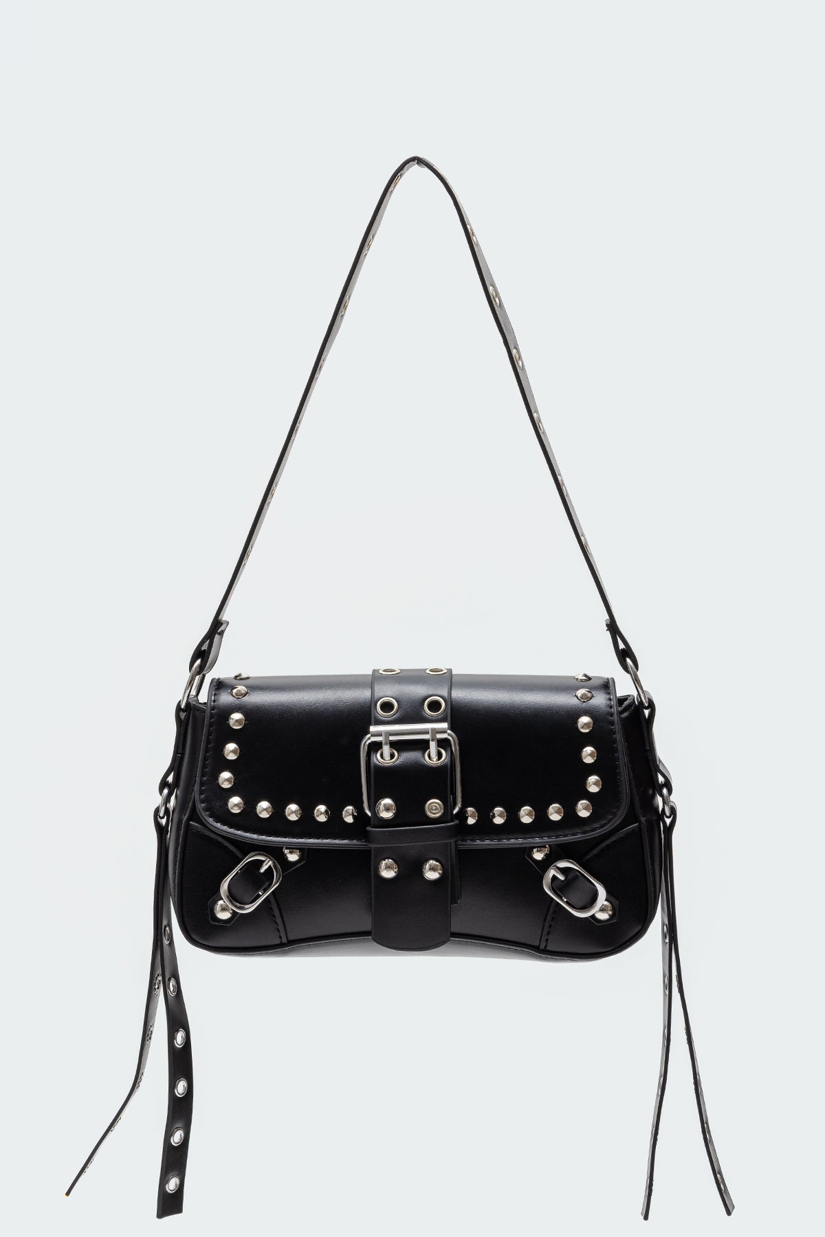 Stud & Buckle Faux Leather Bag