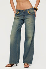 Faux Suede Star Low Rise Jeans