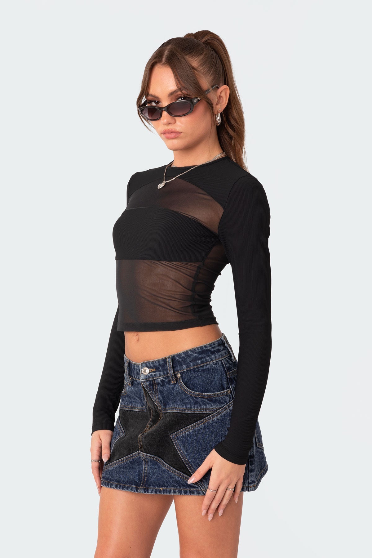 Azal Half Ribbed Mesh Top