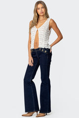 Evolet Sheer Lace Split Front Top