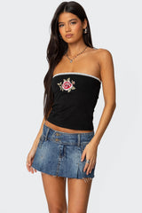 Enora Embroidered Rose Tube Top
