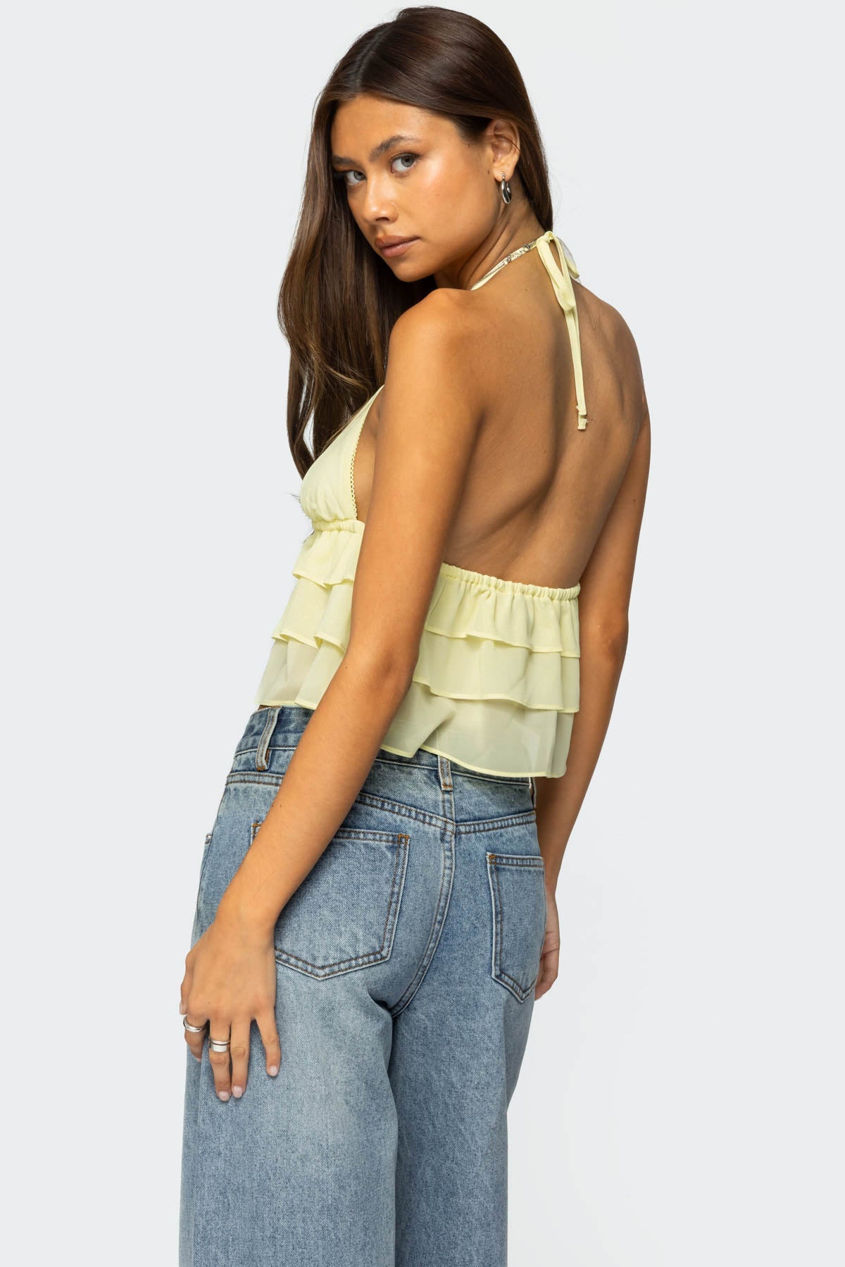 Zephi Split Front Ruffled Top