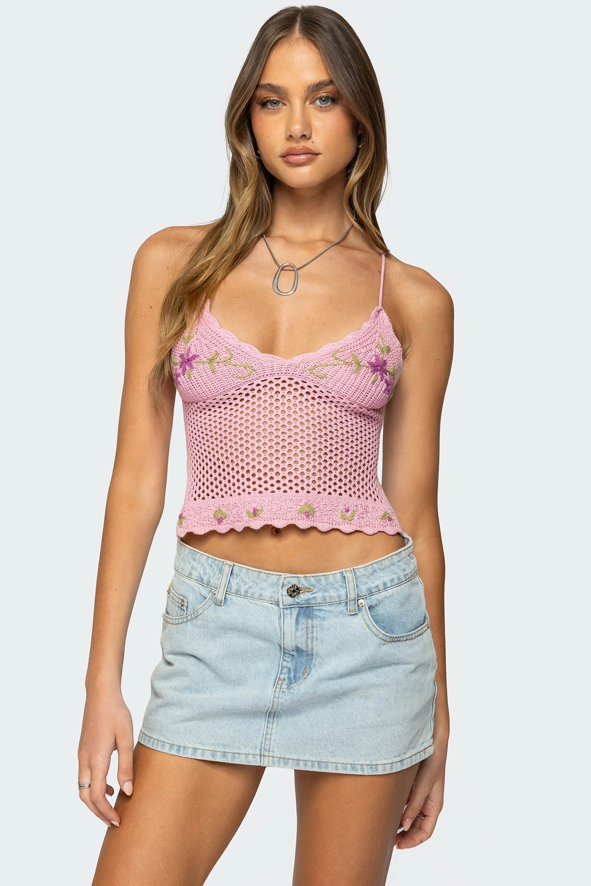 Quince Backless Embroidered Crochet Top