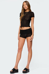 Rye Sheer Textured Fold Over Shorts