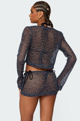 Idra Crochet Net Tie Front Top