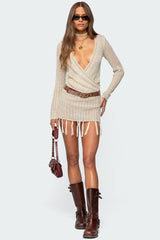Tassel Knit Wrap Mini Dress