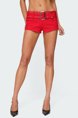 Studded Belt Denim Micro Shorts