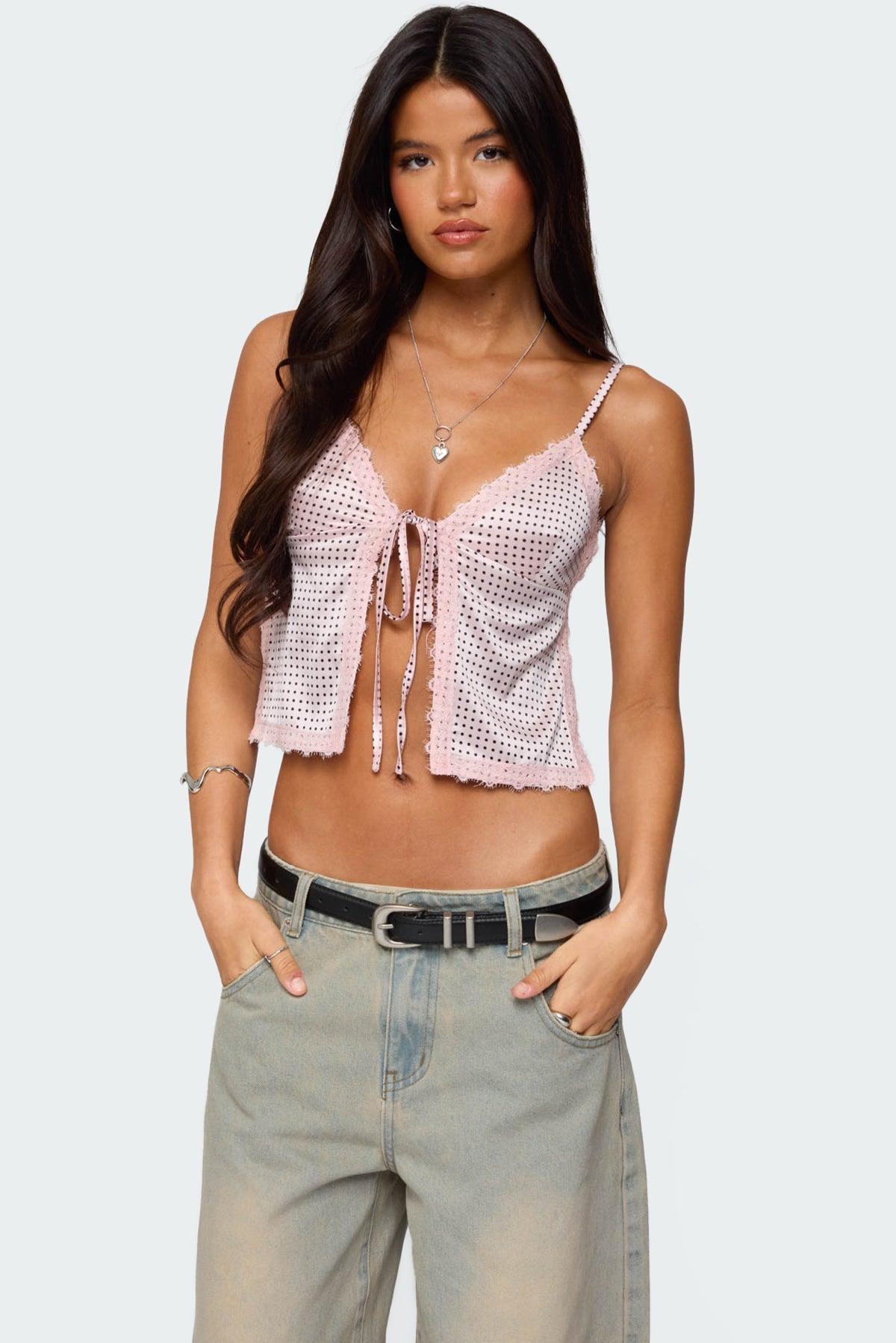 Backless Satin Effect Polka Dot Top