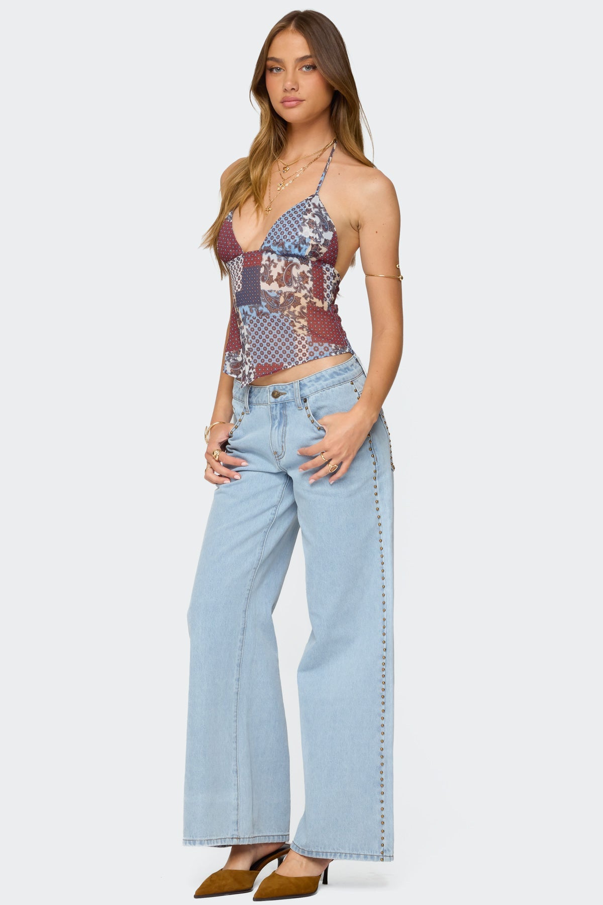 Mixed Patchwork Chiffon Halter Top