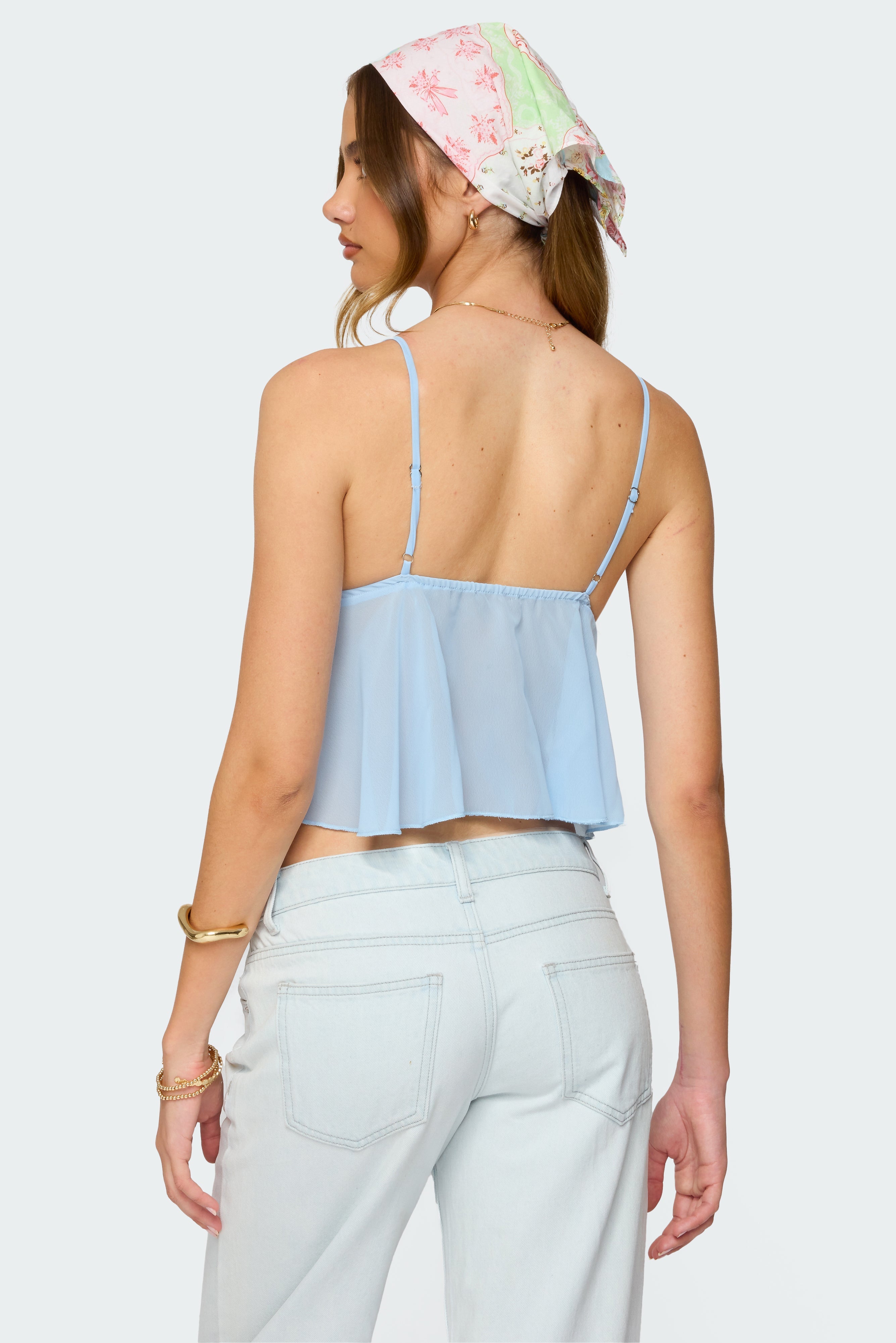 Ruffle Sheer Chiffon Babydoll Tank Top