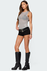 Amalya Shiny Sheer Knit Top