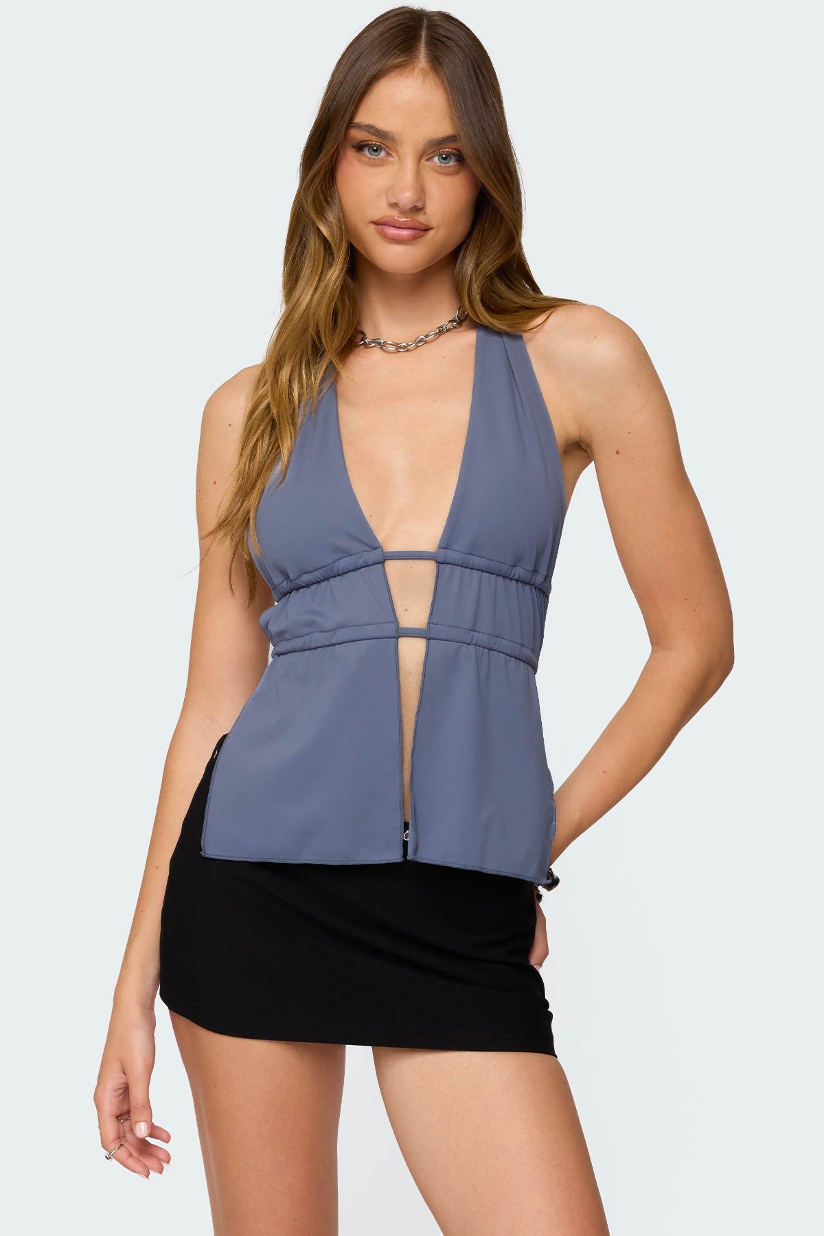 Nikole Split Front Backless Halter Top