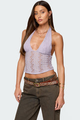 Naya Textured Sheer Lace Halter Top