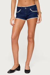 Maye Contrast Lacey Denim Shorts