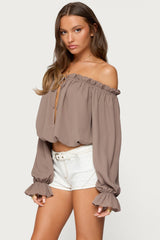 Juna Off Shoulder Ruffle Chiffon Top