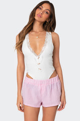 Bloom Lace Trim Ribbed Bodysuit