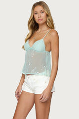 Sequin Sheer Mesh Babydoll Top