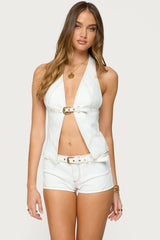 Ciel Split Front Denim Halter Top
