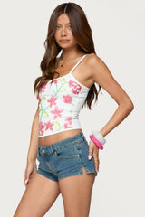 Beaded Floral Embroidered Tank Top