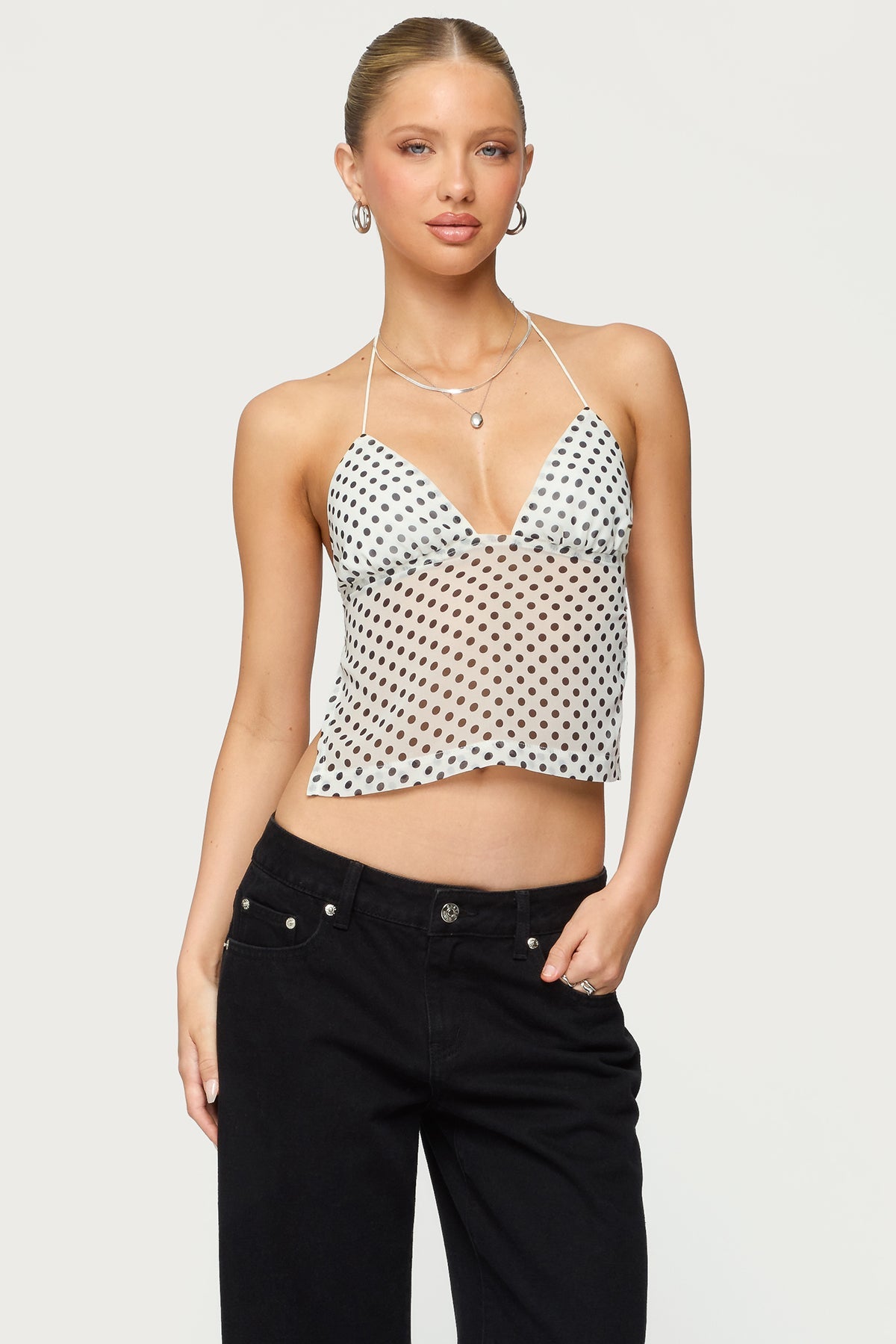 Polka Dot Backless Chiffon Top