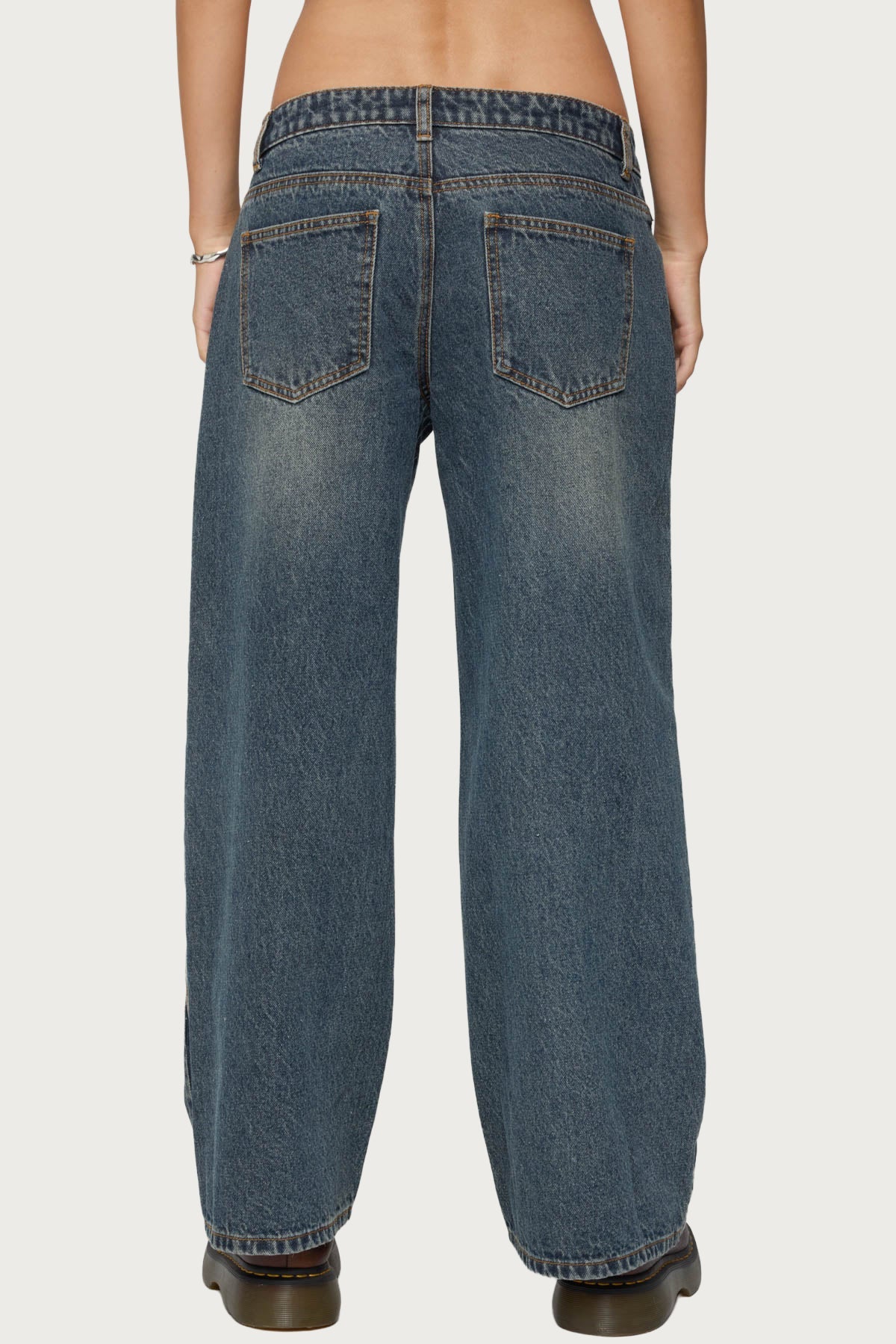 Petite Contrast Panel Low Rise Jeans