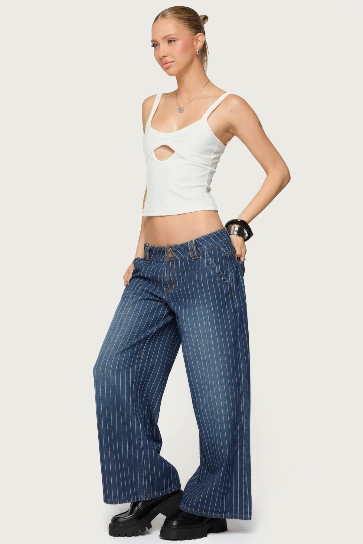 Petite Cory Striped Low Rise Jeans