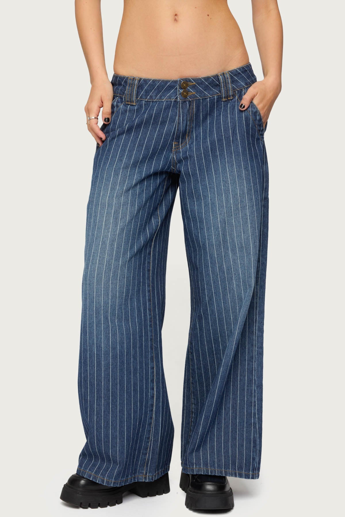 Petite Cory Striped Low Rise Jeans